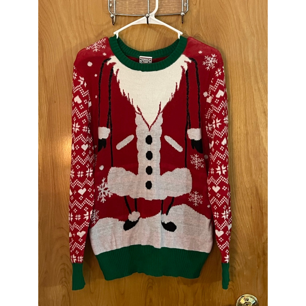 Women's Red & White Santa Ugly Christmas Crew Neck Sweater Size M GUC